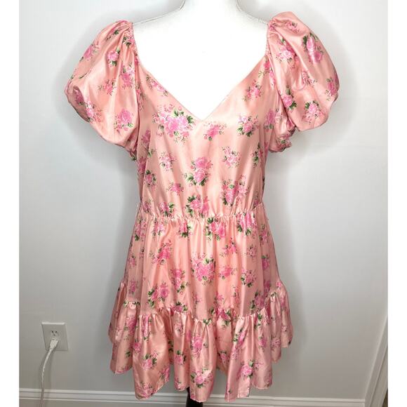 LoveShackFancy x Target Floral Puff Sleeve Cecile Mini Dress In Pink Size 8 - Picture 3 of 16